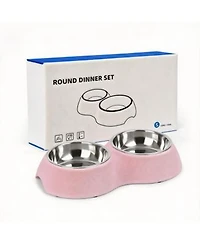 Aronkl Stainless Steel Pet Feeder Set 2 Non-Slip Bowls Elevated Stand Food Water for Kittens