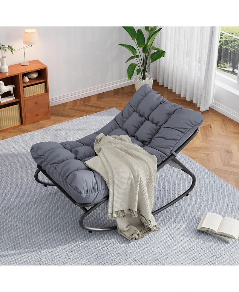 gaomon 2Pcs Indoor/Outdoor Rocking Papasan Chairs, Patio Rocking Chairs with Comfy Cushions, Sturdy Metal Frame, Outdoor Papasan Chair