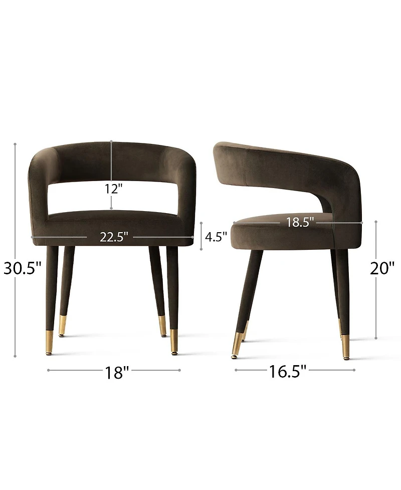 Maison Boucle Velvet Upholstered Dining Chairs Set of 2, Modern Open Back Armchairs