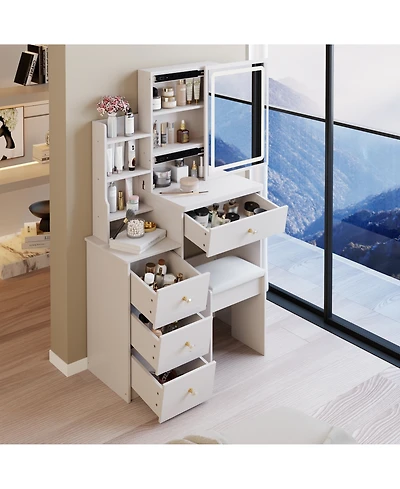 Flynama Small Size Left Bedside Cabinet Led Mirror Vanity Table with Illuminated Mirror