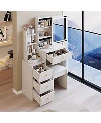 Flynama Small Size Left Bedside Cabinet Led Mirror Vanity Table with Illuminated Mirror