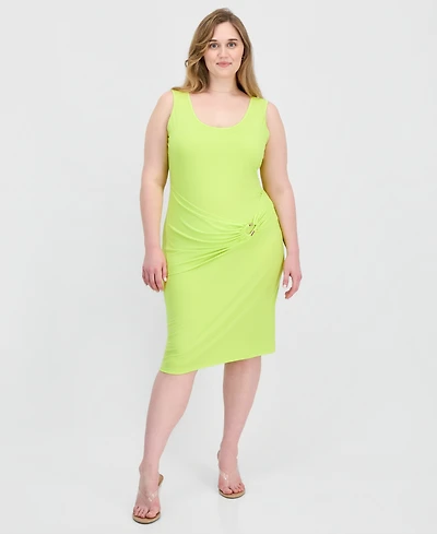 Full Circle Trends Trendy Plus Sash-Belt Bodycon Dress