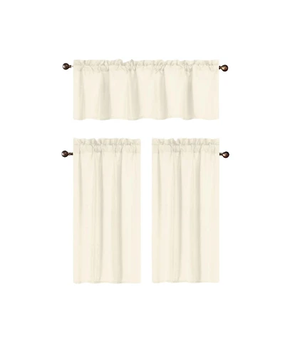 Rt Designers Collection 100% Polyester Gibson Solid 3 Piece Kitchen Curtains Valance and Tiers Set