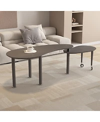 Rainsken 360° Rotatable Coffee Table, Nesting Coffee Tables with Swivel Function