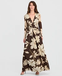 Anne Klein Women's Twist-Front Long-Sleeve Mesh Maxi Dress