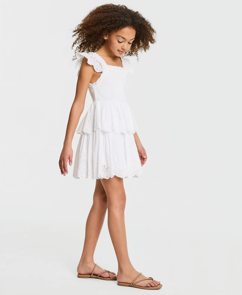 Rare Editions Girls' 7-16 Eyelet Flutter Sleeve Square Neck Dress