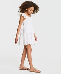 Rare Editions Girls' 7-16 Eyelet Flutter Sleeve Square Neck Dress