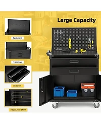 Aecojoy 52'' Work Bench for Garage with Pegboard Drawers and Cabinets Heavy Duty Metal Frame Tool Bench for Organizer Work Table with Wheels