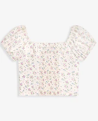With Jules Girls' 7-16 Ruched Floral Print Short-Sleeve Milkmaid Top