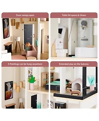 Best Choice Products Pretend Play Wooden Doll House w/ 40 Interactive Accessories, 3-Story Modern Toy Dollhouse Playset