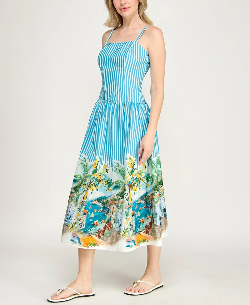 Invitee Women's Square Neck Drop Waist Midi Dress