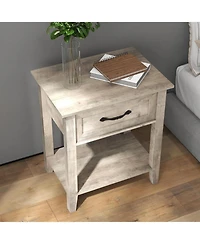 gaomon Wood Bedside Table with Drawer and Storage Shelf Versatile Nightstand End Table for Bedroom Living Room Nursery or College Dorm