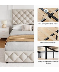 gaomon Queen Bed Frame with 4 Drawers Linen Upholstered Platform Tufted No Box Spring Needed Off