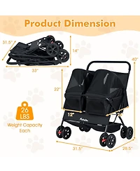 Gymax Double Pet Stroller w/ 2-seater Carrier Adjustable Sunshade Removable Pad