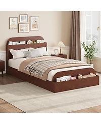 gaomon Twin Bed Frame with Storage Headboard and Raised Footboard for Kids Low Platform Wood Slats No Box Spring