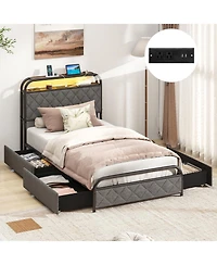 Sugift Platform Bed Frame with Led Lights and Charging Station