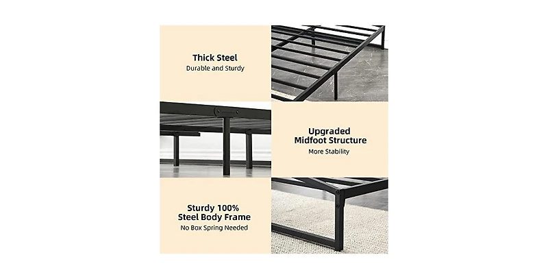 gaomon 10in Metal Platform Bed Arched Headboard Footboard 1000lb Capacity