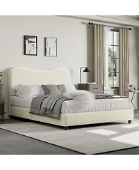 gaomon Velvet Upholstered Bed Frame Boucle Headboard Rounded Corners Low Wood Slats No Box Spring