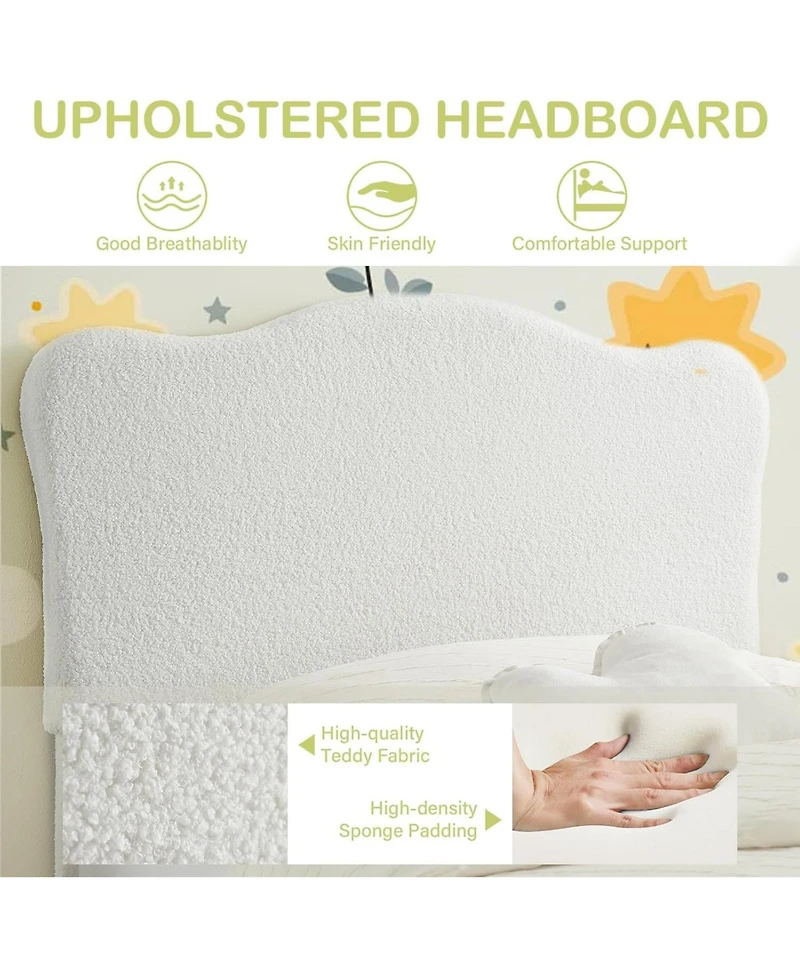 gaomon Boucle Upholstered Platform Bed Frame Adjustable Headboard Teddy Fleece No Box Spring Needed