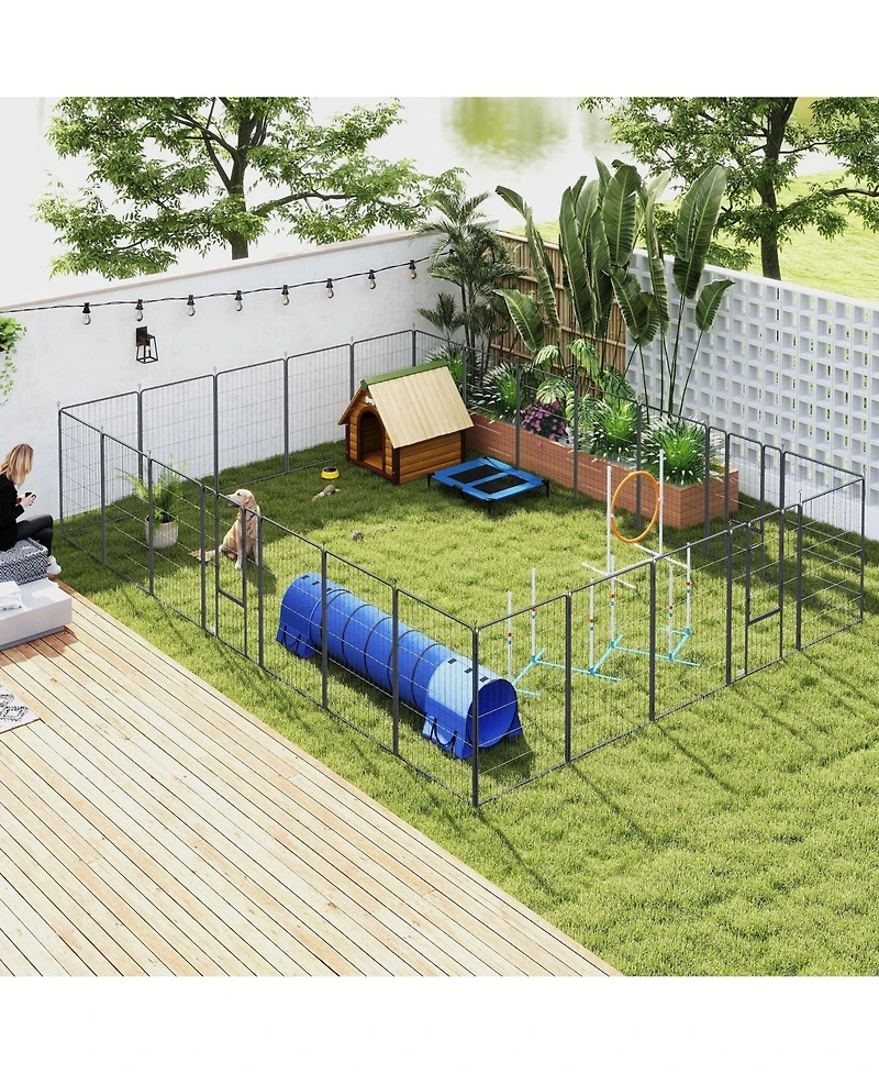 Paw Hut 24 Panel 32 Inch Dog Playpen for Small and Medium Dogs, Gray