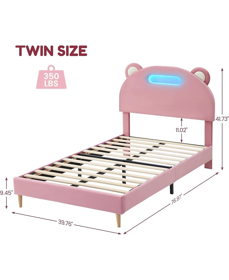 gaomon Bed Frame with Velvet Led Headboard, Platform Base, Wooden Slats, Noise-Free, No Box Spring Needed