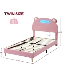 gaomon Bed Frame with Velvet Led Headboard, Platform Base, Wooden Slats, Noise-Free, No Box Spring Needed
