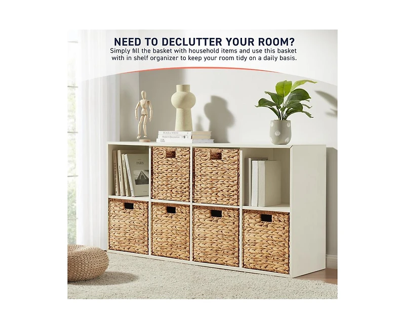 Ornavo Home Set of 8 Water Hyacinth Storage Cube Bin Basket