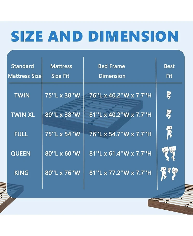 gaomon Twin Wood Bed Frame Floor Standing Slat Support No Box Spring Minimalist Easy Assembly Dorm