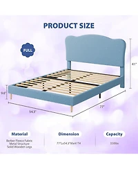 gaomon Kids Upholstered Bed Frame Adjustable Scallop Headboard Velvet Platform Wood Slats No Box Spring