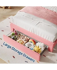 gaomon Full Bed Frame with Adjustable Headboard, Storage Drawer, Boucle Fabric, Led Light, Wooden Slats, No Box Spring