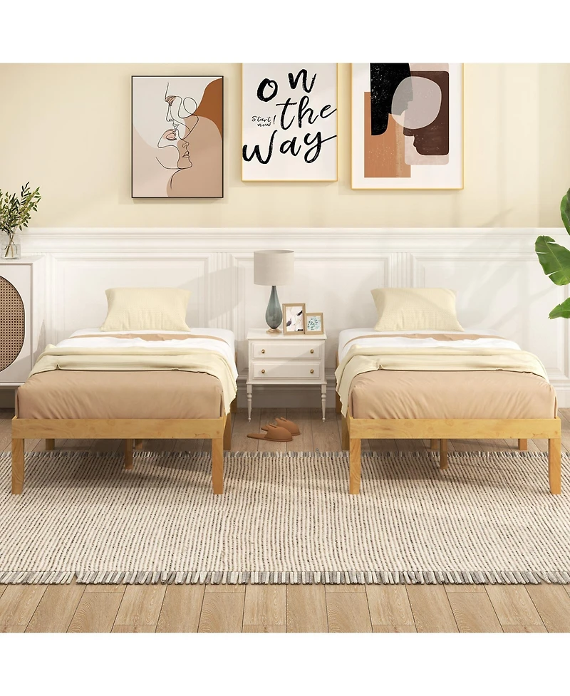 Sugift 14 in Twin Wood Platform Bed Frame with Wooden Slats