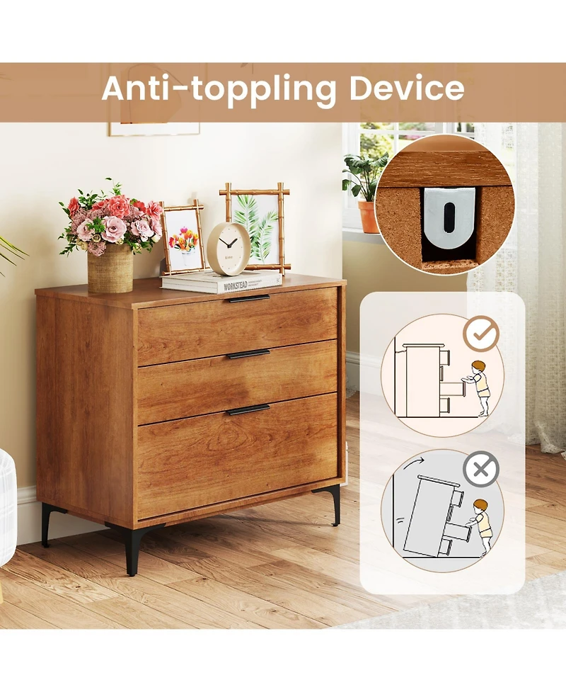 Sugift Three Drawer Dresser with Interlock Safety System