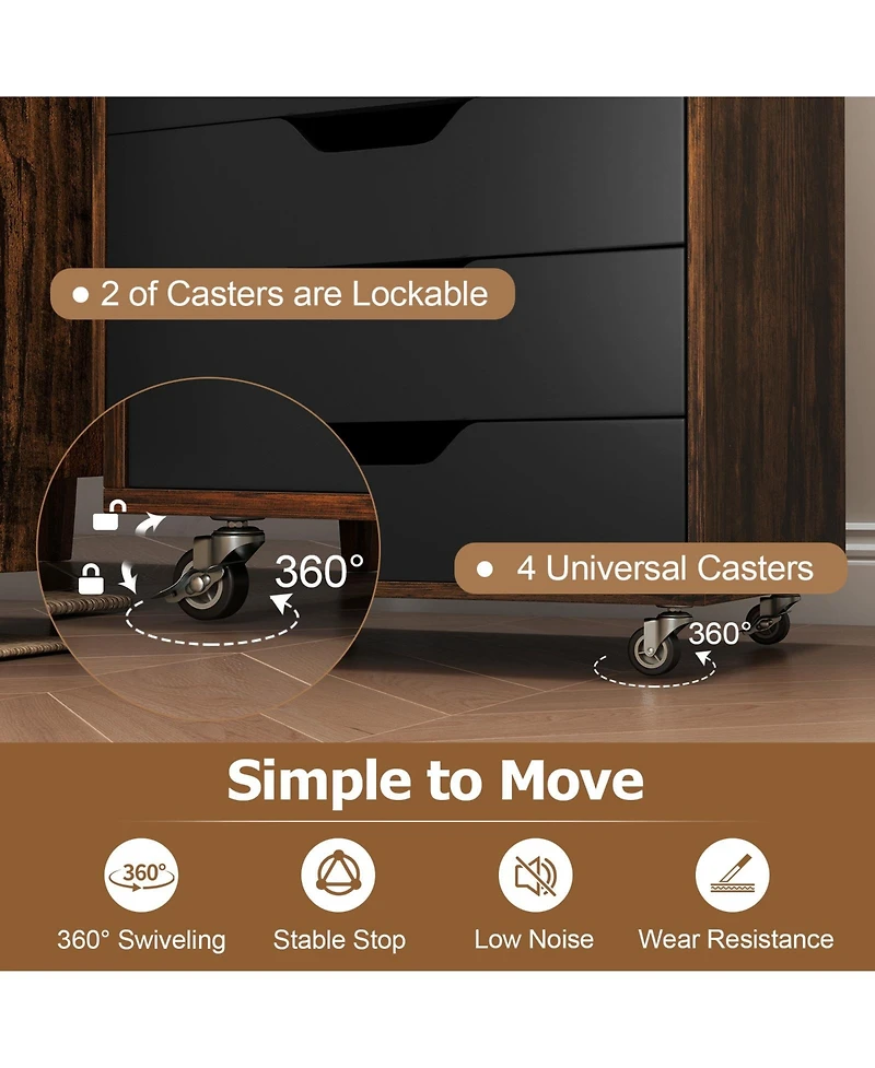 Sugift Seven Drawer Wooden Storage Dresser with Lockable Wheels