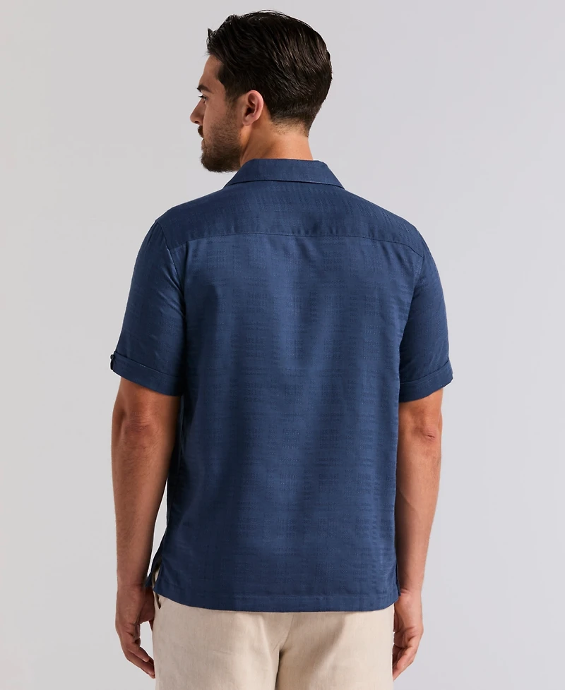 Cubavera Men's Solid Textured Camp Collar Shirt