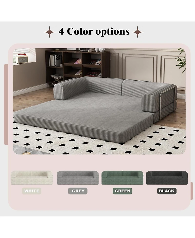 gaomon Convertible Corduroy Sleeper Sofa Bed,Folding Mattress Couch with Fixed-Shape Frame, 3 Seater Fold Out King Size Futon,No Assembly Floor Couch