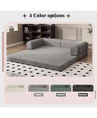 gaomon Convertible Corduroy Sleeper Sofa Bed,Folding Mattress Couch with Fixed-Shape Frame, 3 Seater Fold Out King Size Futon,No Assembly Floor Couch