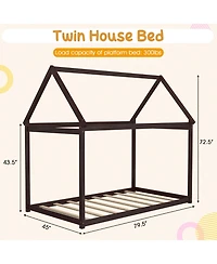 Sugift Kids Platform Floor Bed with Roof and Heavy Duty Slats