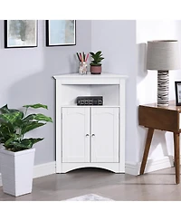 Rainsken Wooden Storage Cabinet, Bathroom Floor Corner Cabinet with Adjustable Shelves, Storage Organizer for Small Space