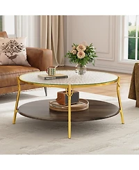 Rainsken Modern Round Walnut 2-Tiered Coffee Table