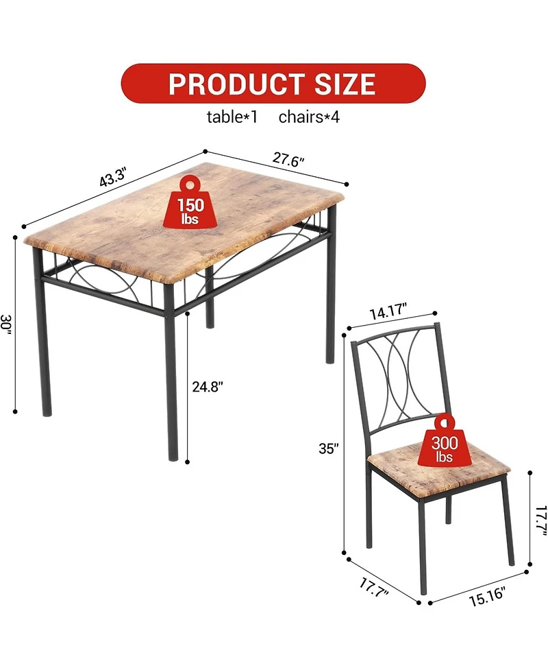 gaomon 5-Piece Space Saving Dining Table Set, Kitchen Table and Upholstered Chairs, Compact Dining Room Set for Apartment