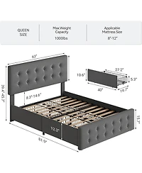 gaomon Queen Upholstered Platform Bed Frame with Adjustable Headboard, Storage Drawer, Heavy Duty, No Box Spring