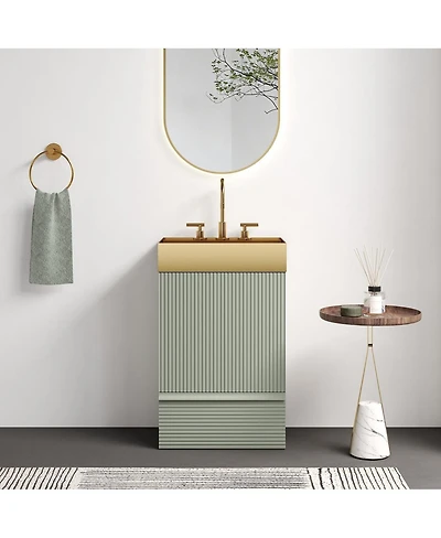 Thirtypeachy 20" Modern Fluted Vanity With Gold Metal Vessel Sink, 1 Drawer 1 Door Soft-Close, Anti-Tip Kd