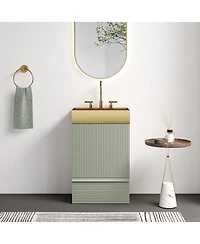 Thirtypeachy 20" Modern Fluted Vanity With Gold Metal Vessel Sink, 1 Drawer 1 Door Soft-Close, Anti-Tip Kd