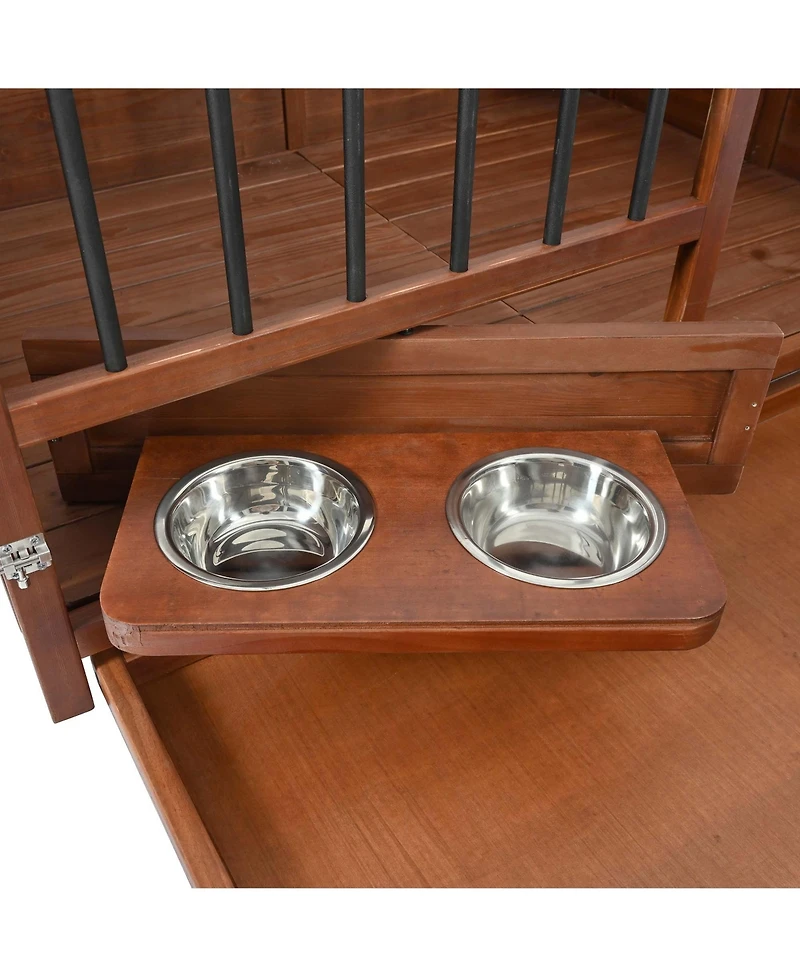 Aostirmotor 43" Solid Wood Dog Crate Furniture End Table with Rotating Feeder and Removable Tray