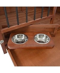 Aostirmotor 43" Solid Wood Dog Crate Furniture End Table with Rotating Feeder and Removable Tray