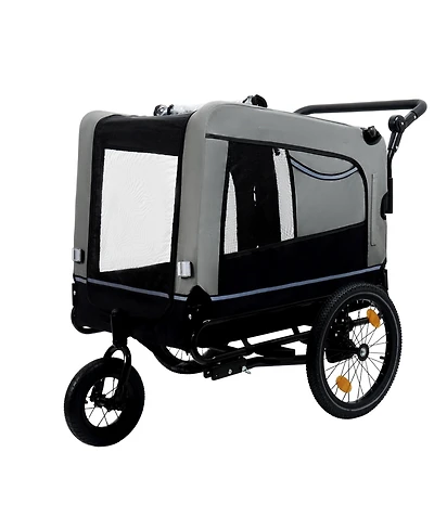 Aostirmotor Extra Large 2-in-1 Bike Trailer and Push Cart for Pets with Detachable Hitch