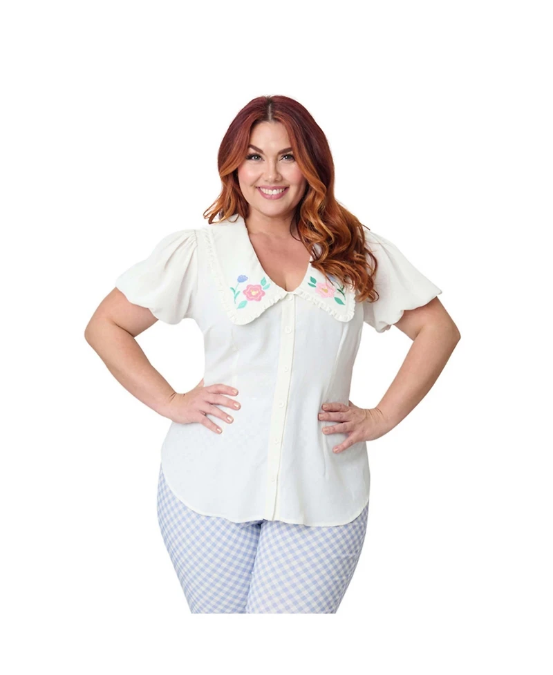 Unique Vintage Plus Size Short Sleeve Oversized Collar Blouse
