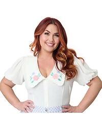 Unique Vintage Plus Size Short Sleeve Oversized Collar Blouse