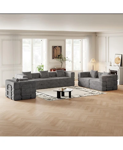 Streamdale Furniture 6-seater folding sofa bed with corduroy fabric, storage pockets & cushions