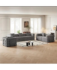 Streamdale Furniture 6-seater folding sofa bed with corduroy fabric, storage pockets & cushions